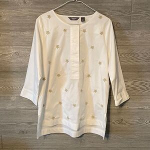 Martha Stewart Cotton‎ Tunic top 3/4 sleeve white with beading size XS